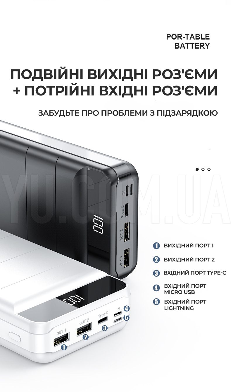 Зовнішній акумулятор (power bank) 30000мАг KP PD-30 портативний повербанк з високою потужністю Зовнішній акумулятор (power bank) 30000мАг KP PD-30 портативний повербанк з високою потужністю